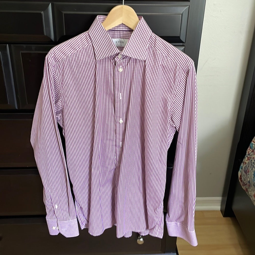 ETON Mens Dress Shirt, purple checkered, EUC